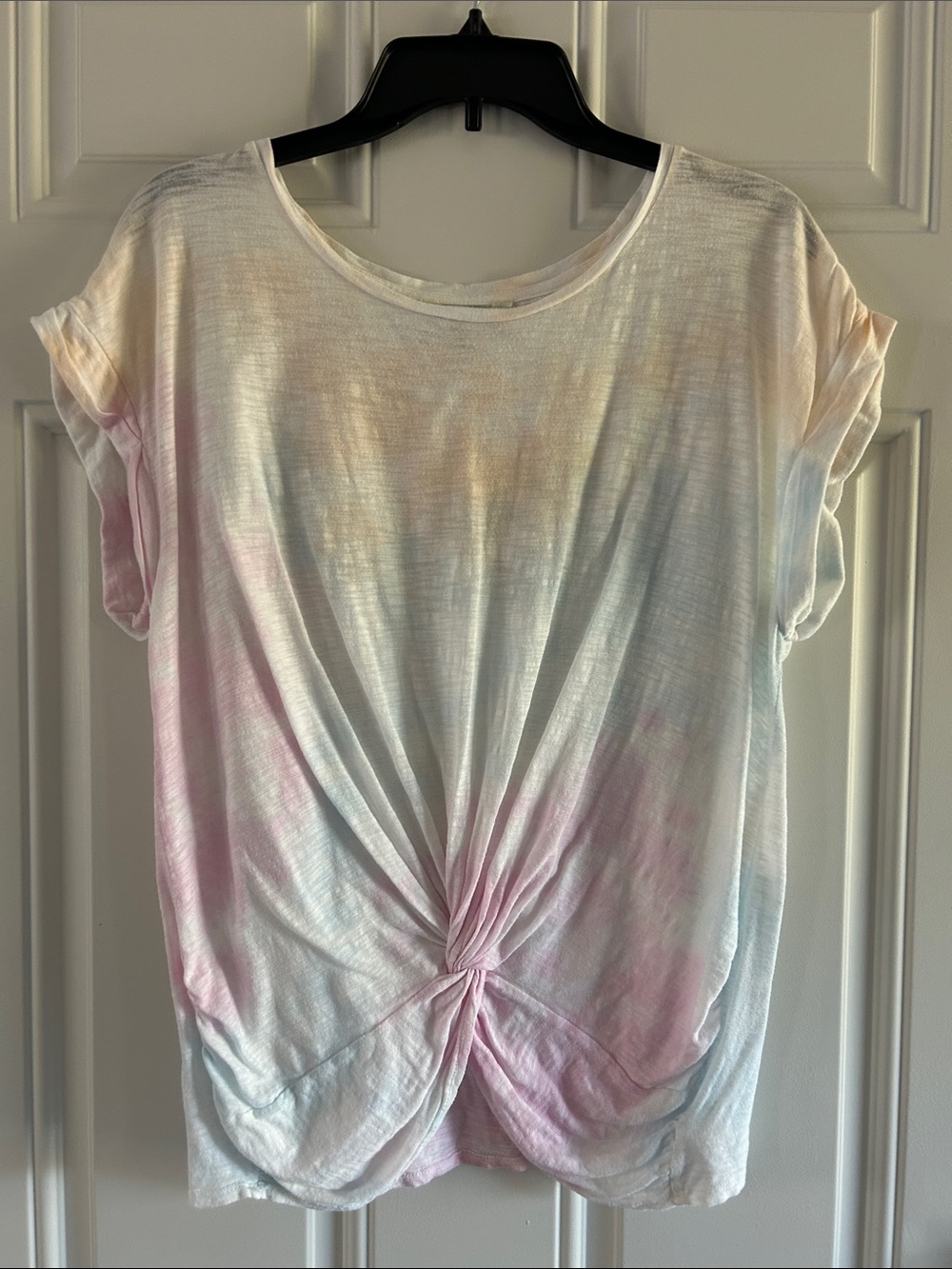 Lucky Brand Pastel Tie-Dye Twist Front Tee - White, Pink, Blue